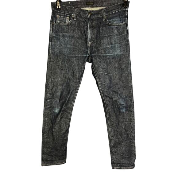 Men's Uniqlo Jeans Slim Straight Kaihara Dark Faded Denim Jeans - 33x32 - Picture 1 of 8